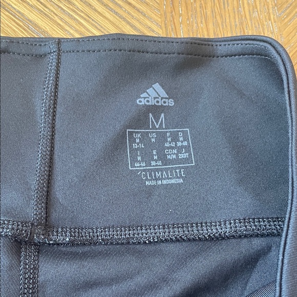 Adidas Womans Black Athletic Leggings with White Stripes - Picture 2 of 4